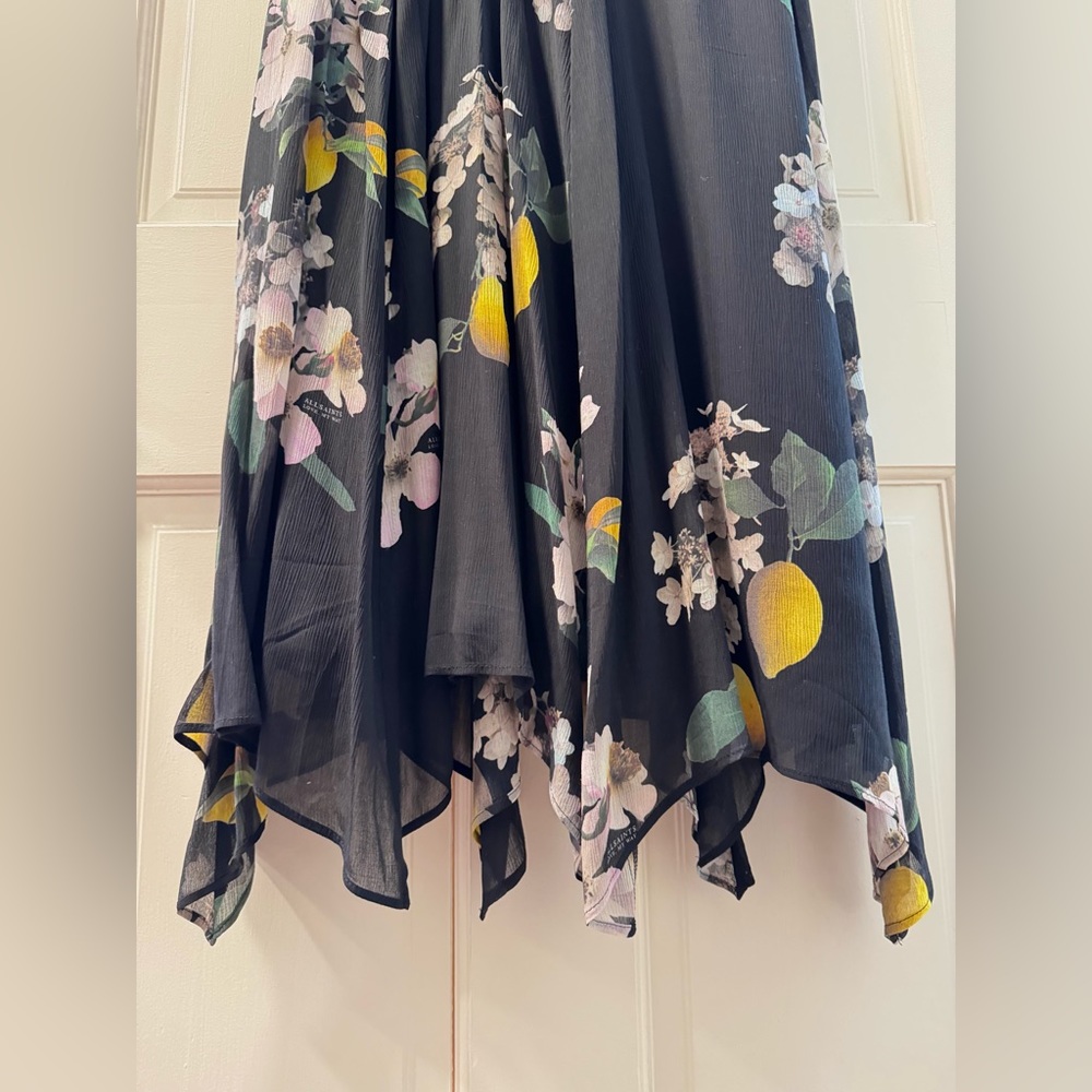 All Saints Black Floral Asymmetrical Dress with Yellow Accents - Picture 6 of 7